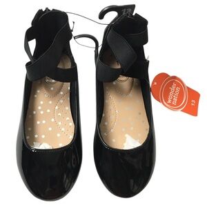 WONDER NATION Girl’s Ankle Ballet Dress Flat Elastic Straps Black Patent Size 13